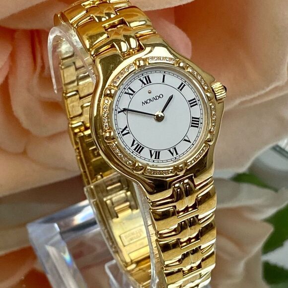 Movado Swiss Made "Olympian" 40 Diamond Bezel Dress Watch Roman Numerals - Picture 2 of 16